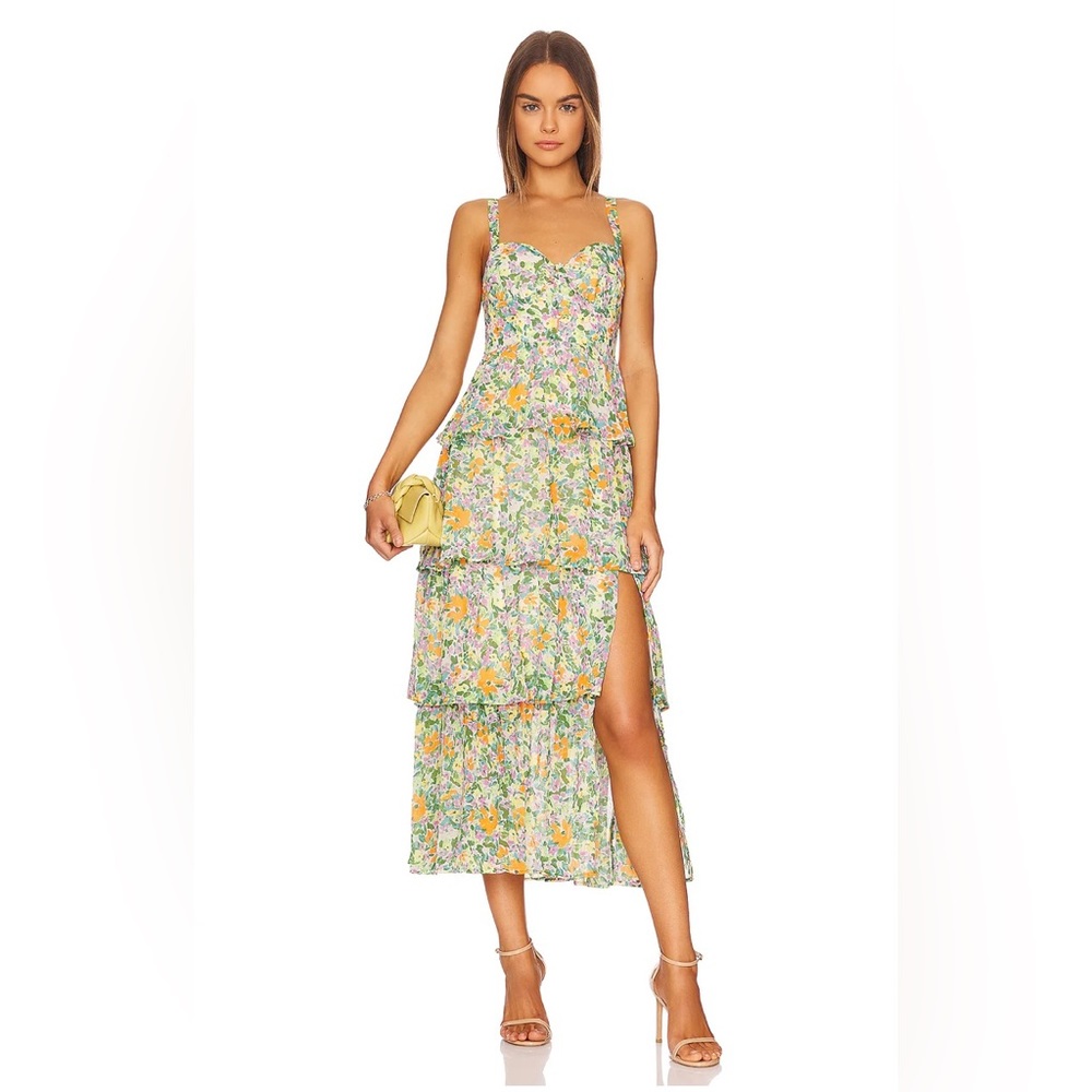 ASTR The Label MidSummer Floral Tiered MIDI Dress NWT